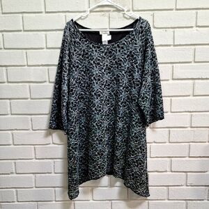 Brittany Black Black and White 3/4 Sleeve Lace Sequin Formal Tunic. Size 1X NWT